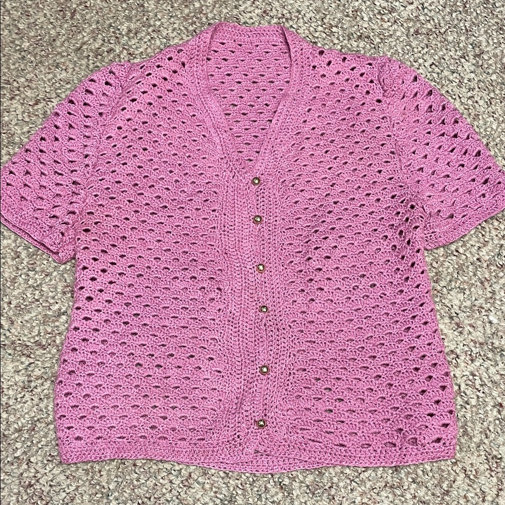 Vintage 100% wool hand made Crochet Women's cardigan Sweater